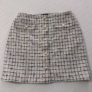 Ann Taylor Cream and Blue Checkered Mini Skirt